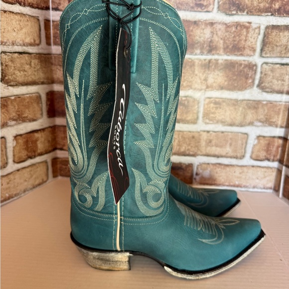 LIBERTY Black Teal Heeled Boots - Picture 2 of 8